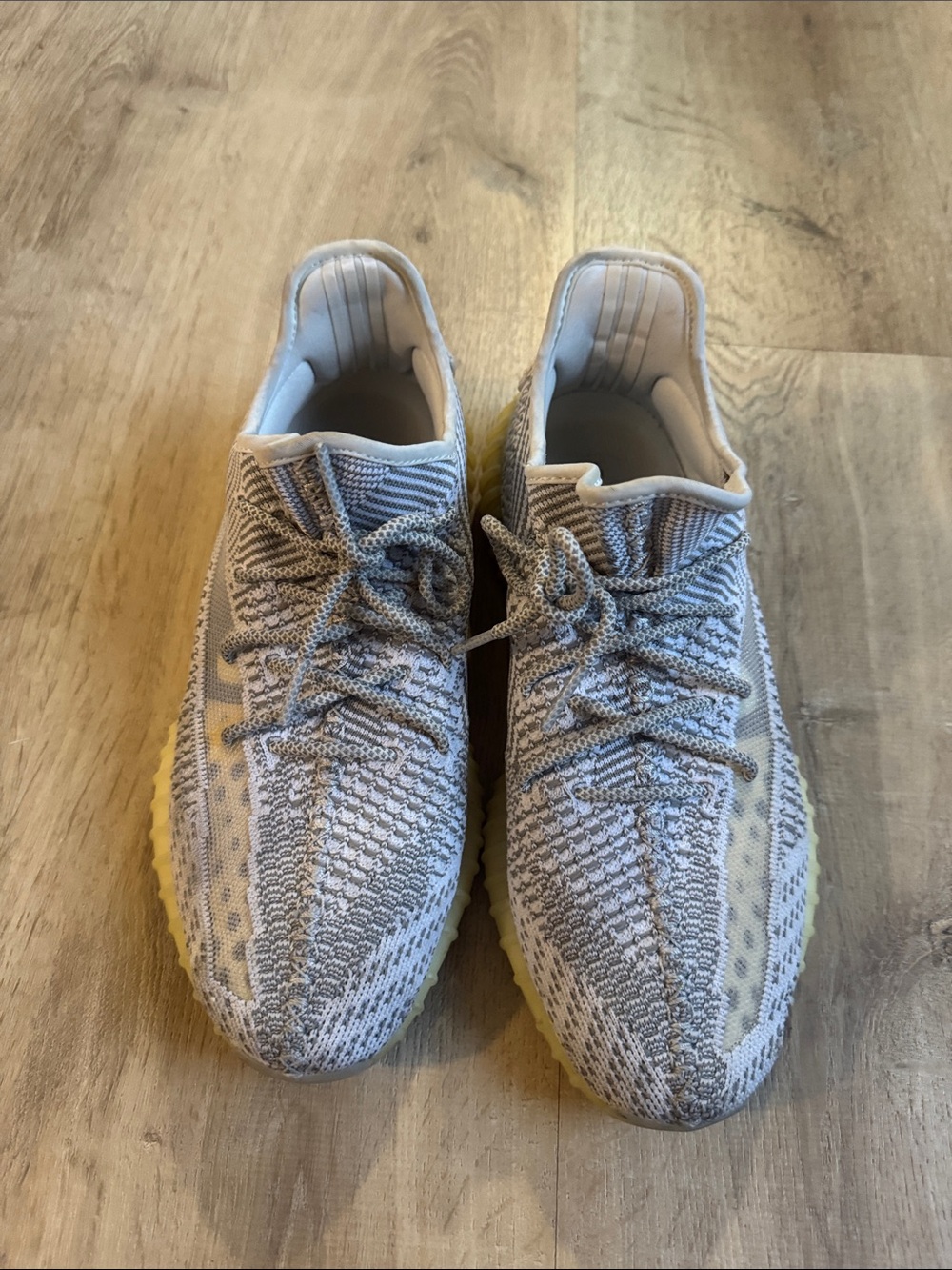 Light Gray Knit Sneakers with Yellow Sole